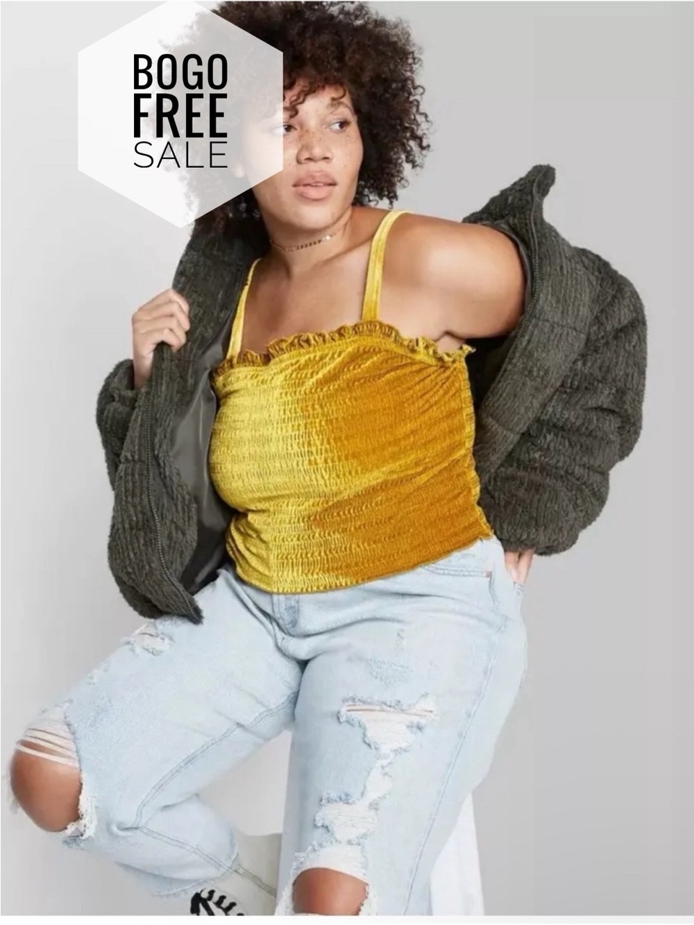wild fable Gold Velvet Smocked Tube Tank Top